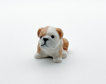 Miniature Ceramic Bulldog Figurine - Handcrafted Collectible, Good for dollhouse decoration, Gift for Dog Lovers, Pet Owners