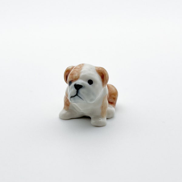 Miniature Ceramic Bulldog Figurine - Handcrafted Collectible, Good for dollhouse decoration, Gift for Dog Lovers, Pet Owners