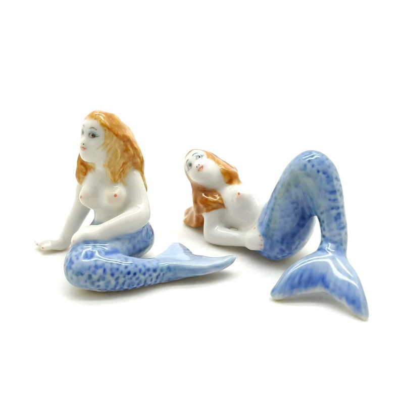 Set of 2 Ceramic Mermaid Statue Figurine Etsy