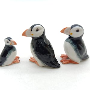 Set of 3 Puffin Seabirds Ceramic Figurine Animal Statue