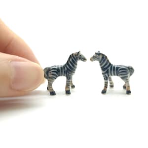 Set of 2 Tiny Zebra Ceramic Figurine Animal Dollhouse Miniature