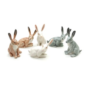 Set of 2 Hare Rabbit Figurine Ceramic Animal Animal Statue