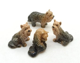 Set of 4 Yorkshire Terrier Dog Figurine Ceramic Animal Statue
