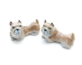 Set of 2 Bulldog Dog Ceramic Figurine Animal Chopstick Holder Statue