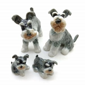 Set of 4 Schnauzer Dog Figurine Ceramic Animal  Statue