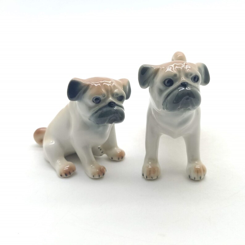 Set of 2 Pug Dog Ceramic Figurine Animal Statue Etsy