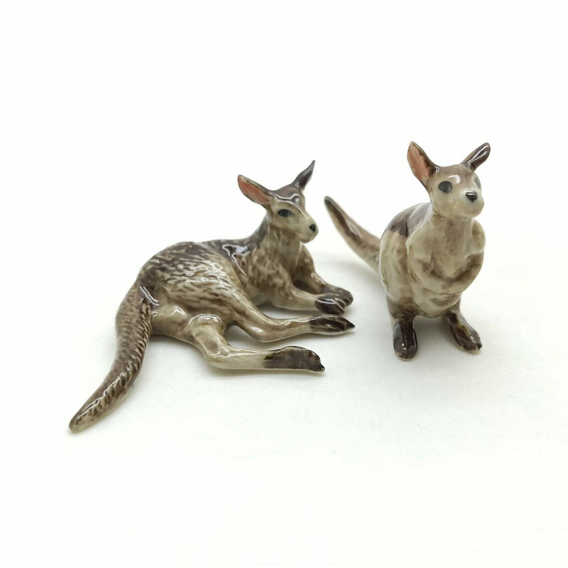 Set of 2 Kangaroo Figurine Ceramic Animal Miniature Statue Etsy