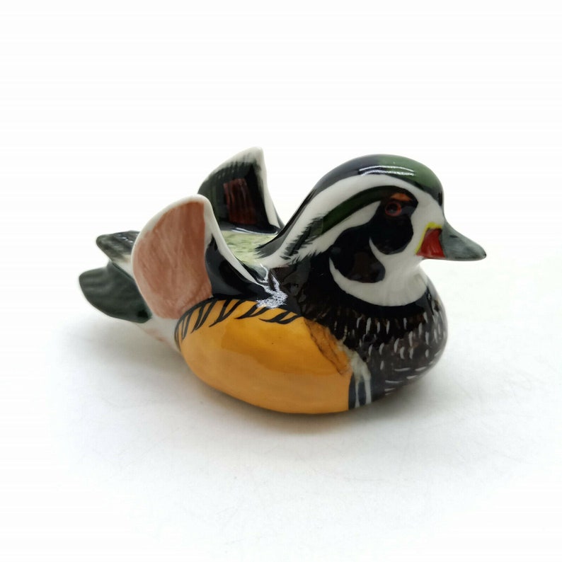 Set of 2 Mandarin Duck Bird Figurine Ceramic Animal Statue image 7