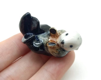 Otter Ceramic Figurine Animal Miniature Lying on Back Statue