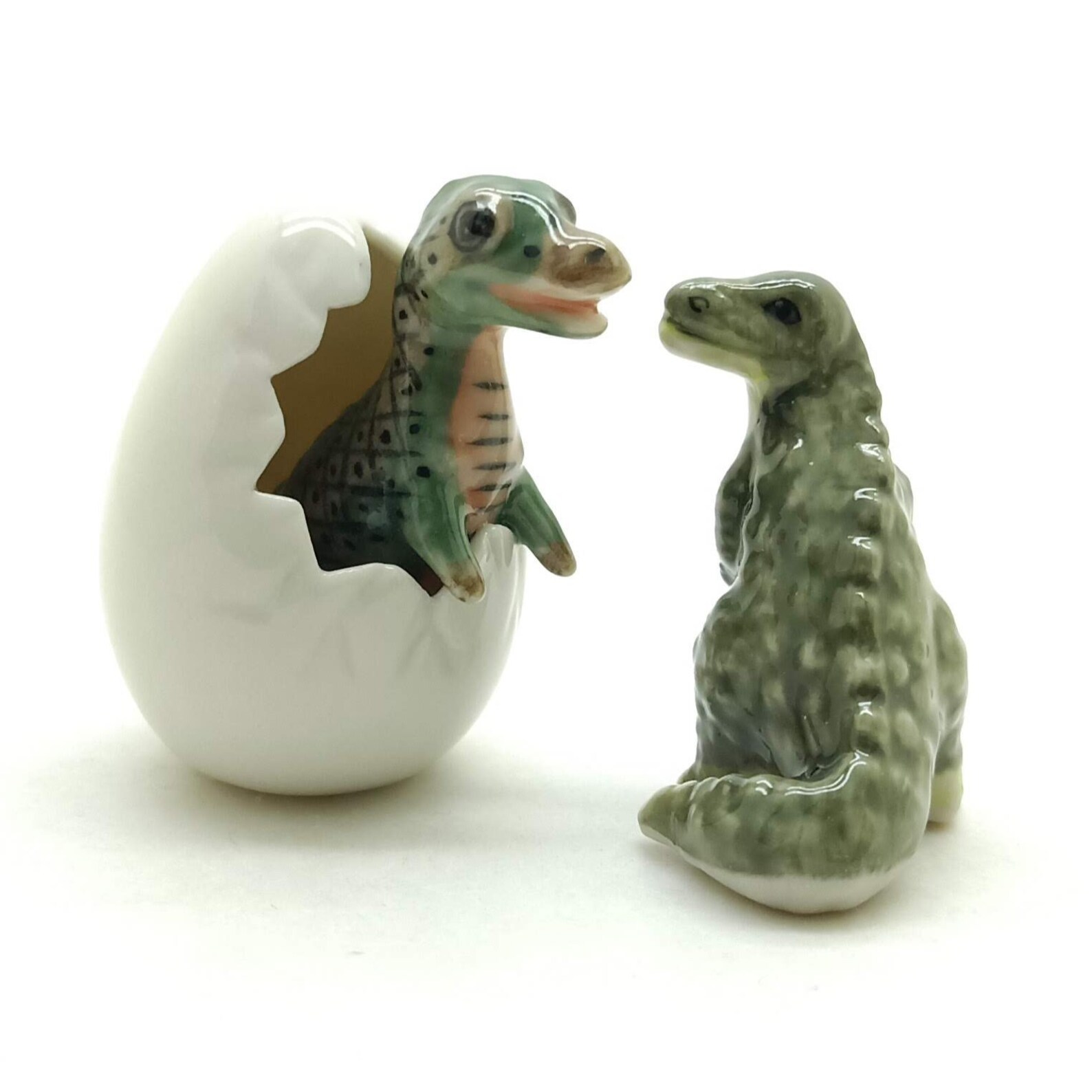 Set of 2 Dinosaur Ceramic Figurine Miniature Animal Etsy