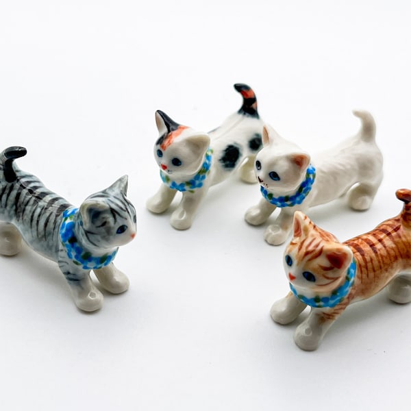 Kitten Cat Ceramic Figurine Animal Miniature Hawaii Theme, Gift for Kitten Cat Lovers, Miniature Collectible