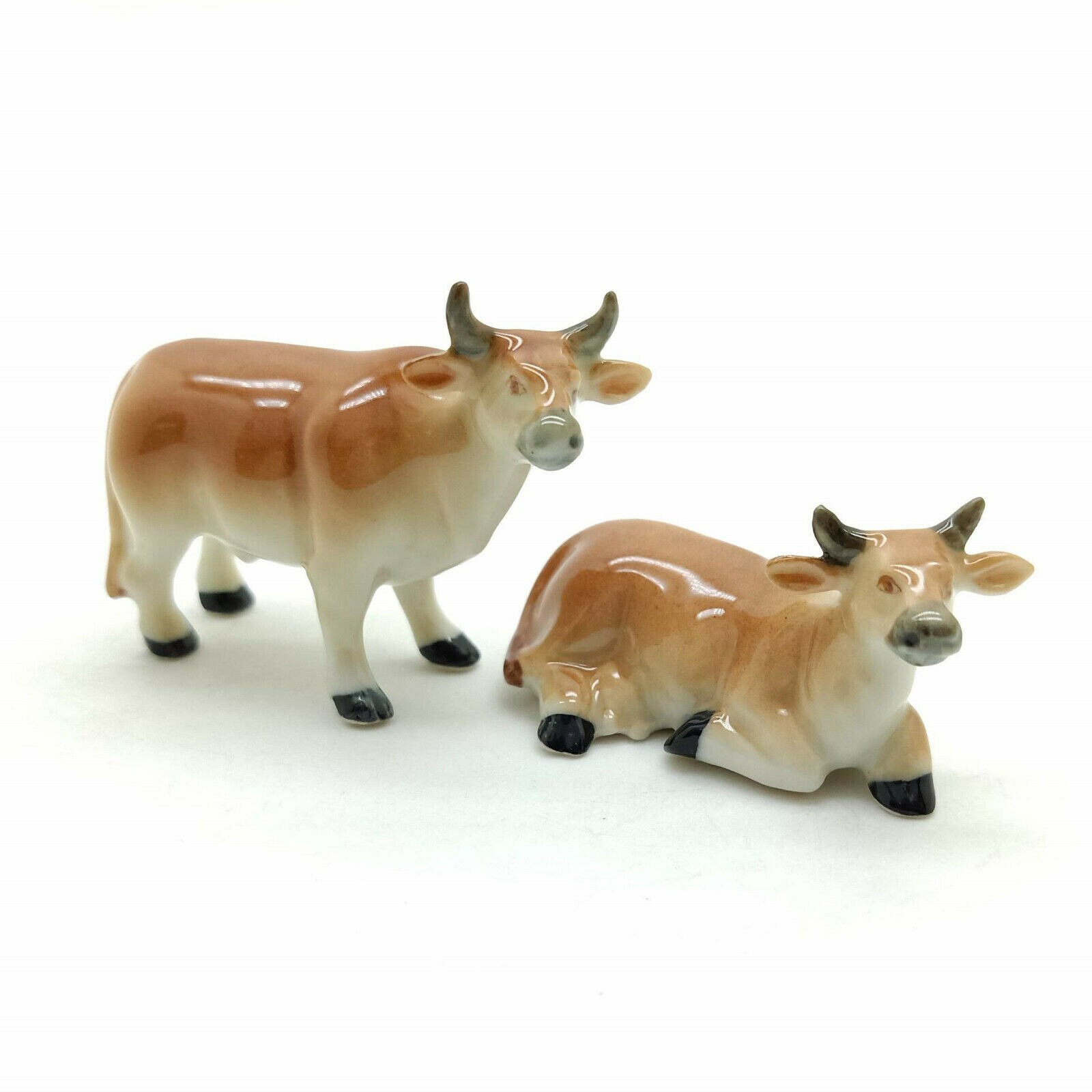Set of 2 Cow Ceramic Figurine animal Miniature Statue Etsy