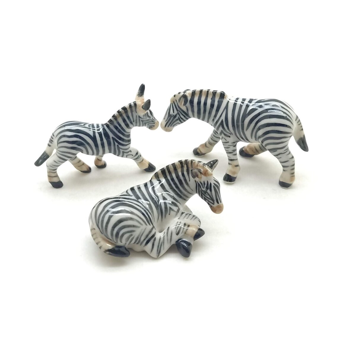 Set of 3 Zebra Ceramic Figurine Animal Brown Statue Etsy