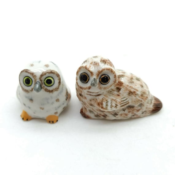 Dollhouse Miniature Collectible Ceramic Brown Fat Owl  Figurine Bird Head Turn 
