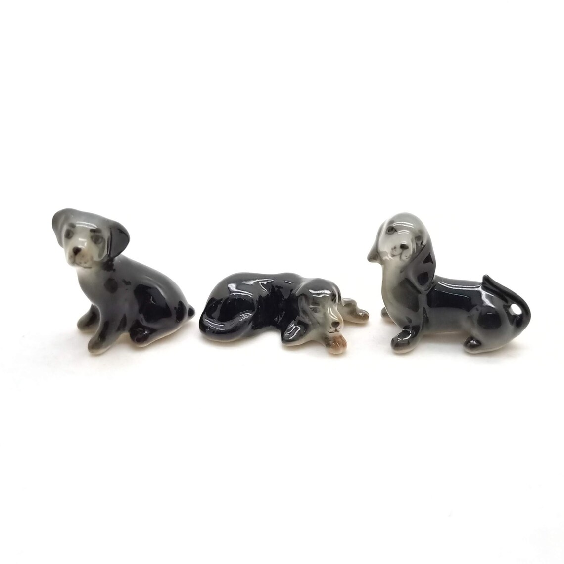 Set of 3 Black Dachshund Dog Ceramic Figurine Animal Miniature | Etsy