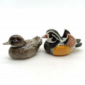 Set of 2 Mandarin Duck Bird Figurine Ceramic Animal Statue image 4