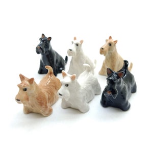 2 Scottish Terrier Dogs Ceramic Figurines Set, Customizable in 3 Colors - Black, White, Light Brown, Adorable Canine Home Decor, Dog Lovers