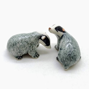 Set of 2 Badger Ceramic Figurine Wild Animal Statue