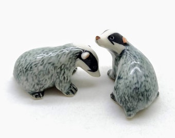 Set of 2 Badger Ceramic Figurine Wild Animal Statue