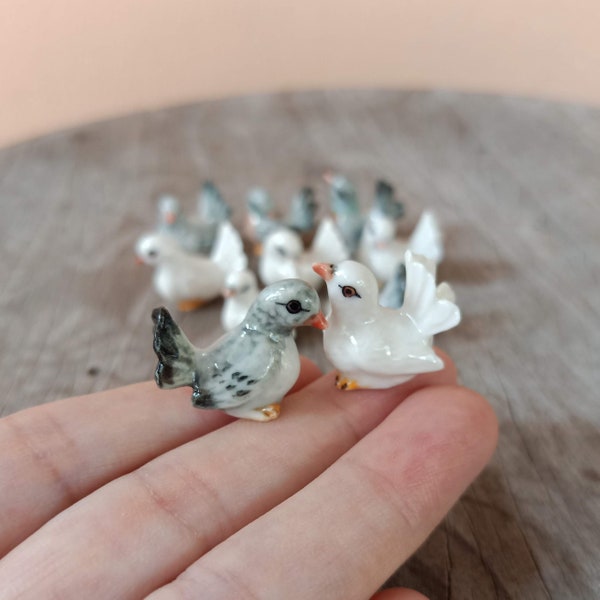 Set 5 Tiny Pigeon Bird Ceramic Figurine Animal Dollhouse Miniature Statue