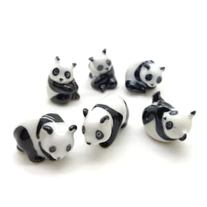 Set of 6 Panda Bear Ceramic Figurine Statue