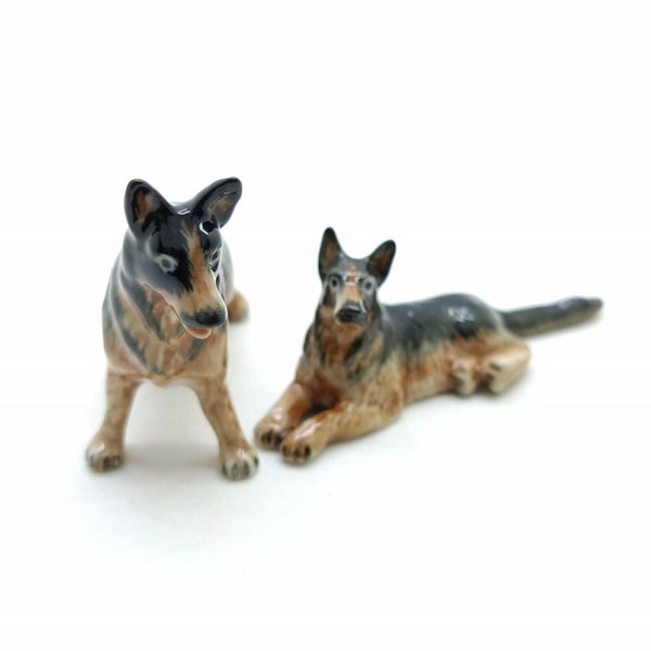 2 German Shepherd Dog Ceramic Figurines Animal Statue | Pet Lover | Home Docor