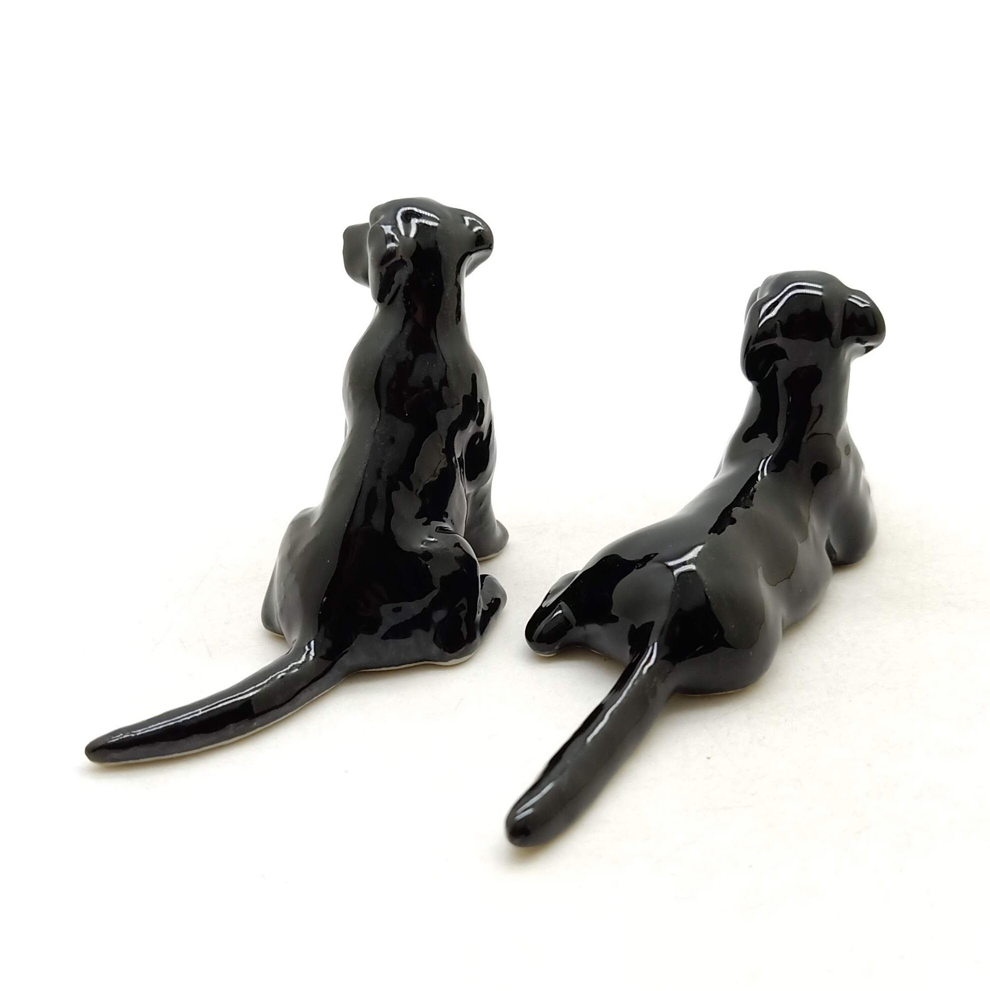 2 Black Labrador Retriever Dogs Ceramic Figurine Animal Statue Etsy