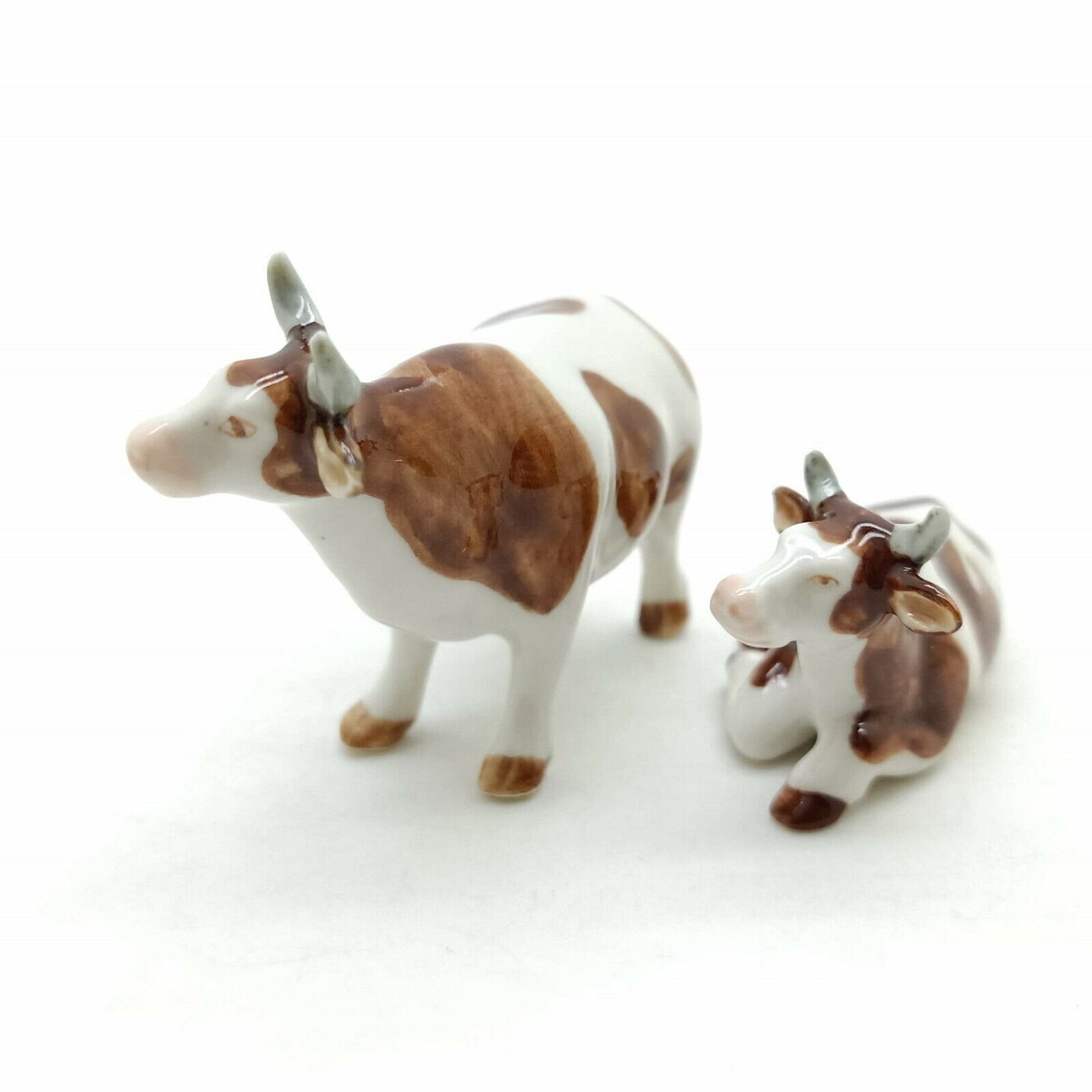 Set of 2 Cow Ceramic Figurine animal Miniature Statue Etsy