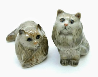 Set of 2 Persian Cat Kitten Figurine Ceramic Animal Statue