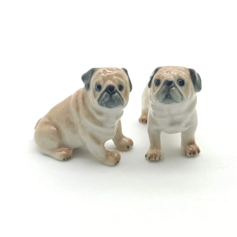 Set of 2 Pug Dog Ceramic Figurine Animal Miniature Statue - Etsy