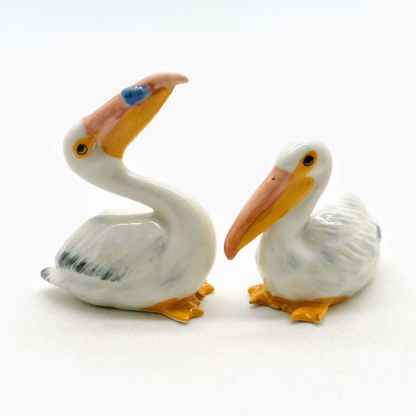Set of 2 Pelican Bird Ceramic Figurine Animal Miniature Statue Etsy