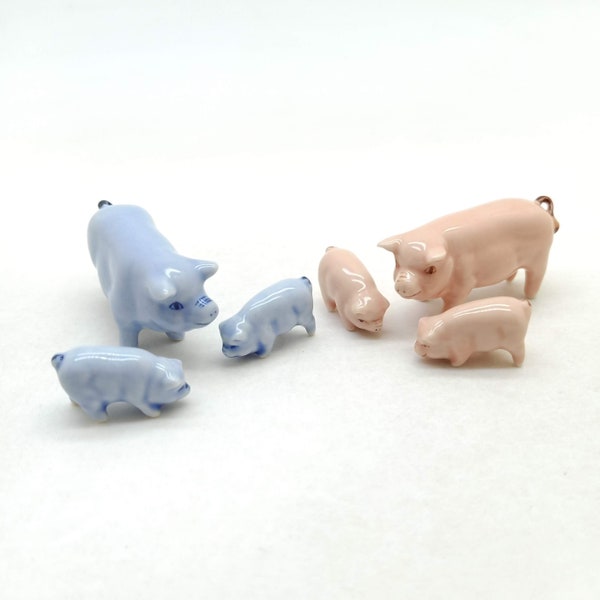 Set of 3 Pigs Figurine Ceramic Animal Miniature Statue