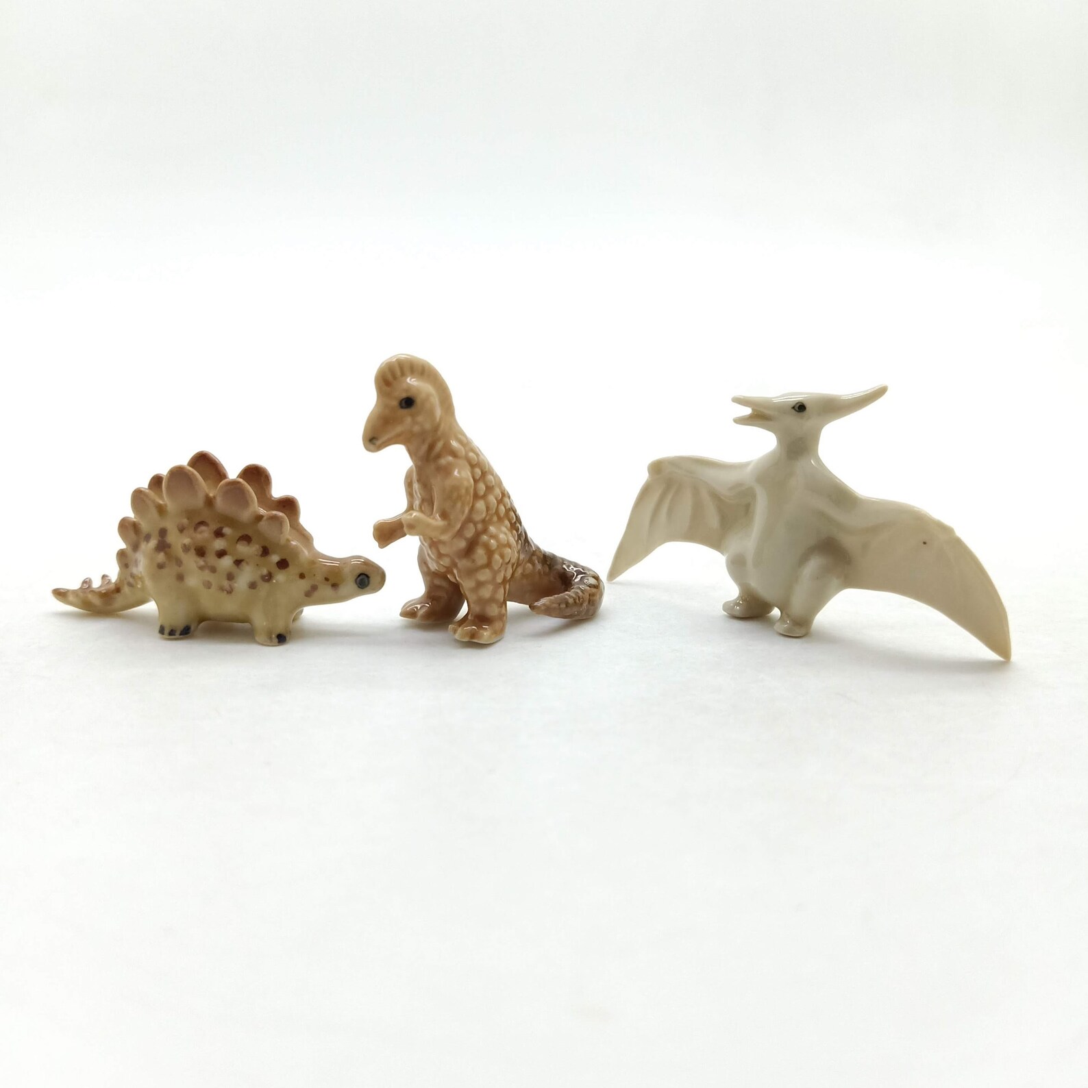Set of 3 Dinosaur Ceramic Figurine Miniature Animal Etsy