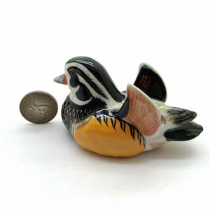 Set of 2 Mandarin Duck Bird Figurine Ceramic Animal Statue image 8