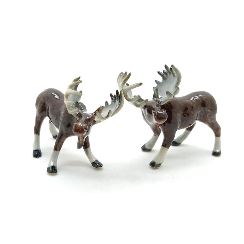 Set of 2 Moose Figurine Ceramic Wild Animal Elk Miniature Etsy New