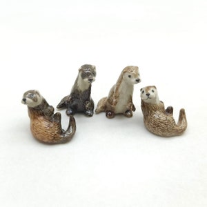 Set of 2 Otter Ceramic Figurine Animal Statue, Gift for Wild Animal Figurine Collectors