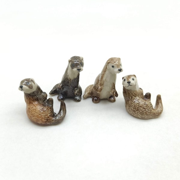 Set of 2 Otter Ceramic Figurine Animal Statue, Gift for Wild Animal Figurine Collectors