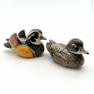 Set of 2 Mandarin Duck Bird Figurine Ceramic Animal Statue image 3