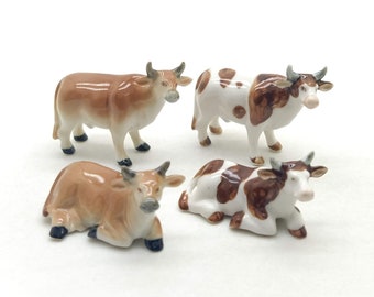 Set of 2 Cows Ceramic Figurine animal Miniature Statue