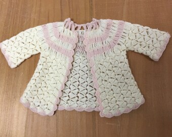 Tiny Vintage crochet Ecru Baby Sweater