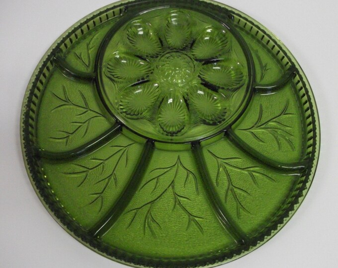 Green Glass Crudite Egg Depression Platter Etsy