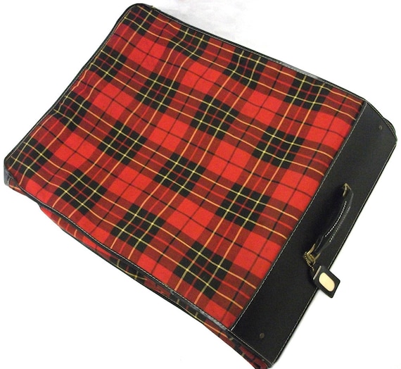 50s Vintage Red Tartan Plaid Luggage Garment  Bag - image 1