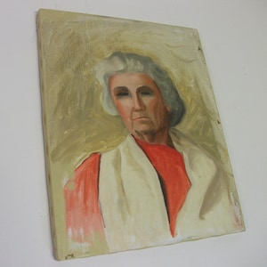 Distressed Vintage Portrait Painting on Stretched Canvas afbeelding 1