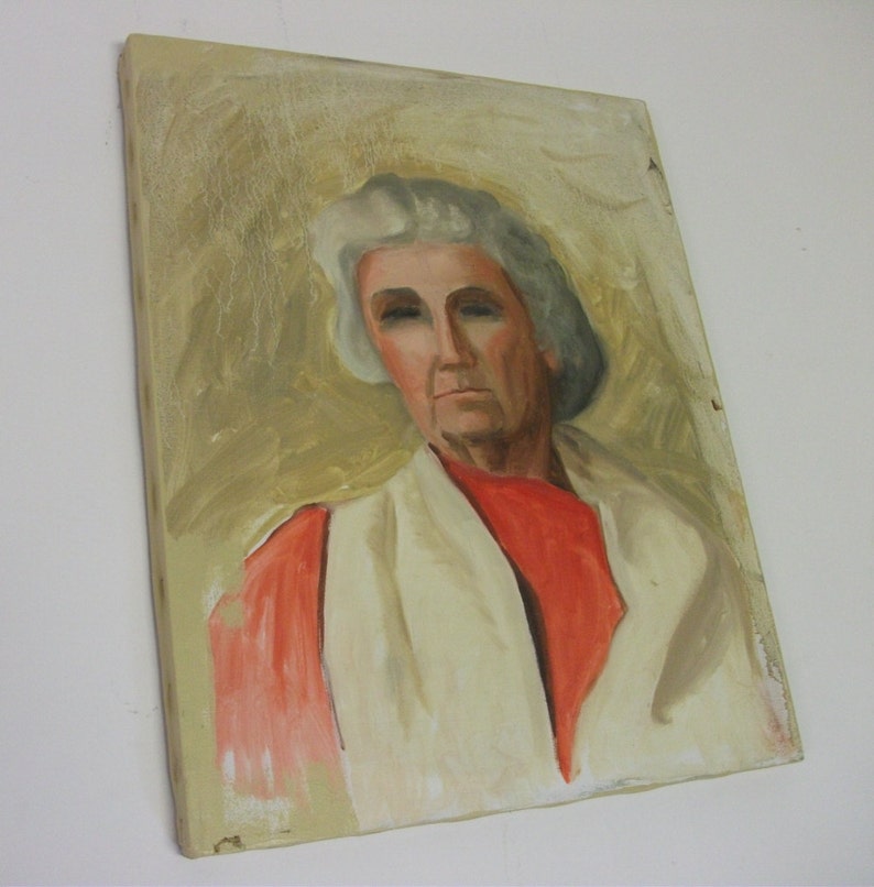 Distressed Vintage Portrait Painting on Stretched Canvas zdjęcie 1