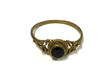 Tarnished Antique Brass and Black Onyx round stone  ring