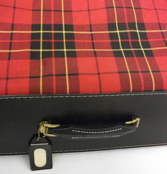 50s Vintage Red Tartan Plaid Luggage Garment  Bag - image 5