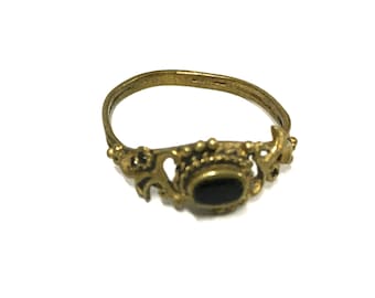 Tarnished Antique Brass and Black Onyx oval stone  ring