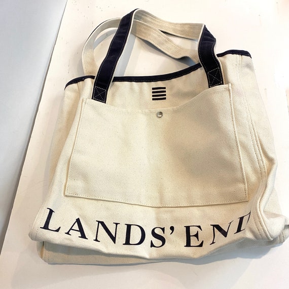 Lands' End, Bags, Lands End Medium Ziptop Metallic Cognac Faux Leather  Natural Canvas Tote