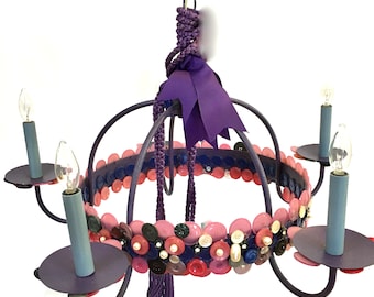 Vintage Handmade Button Covered  Chandelier OOAK