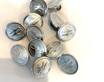 12 Vintage Silver metal  Military Buttons 1 dozen